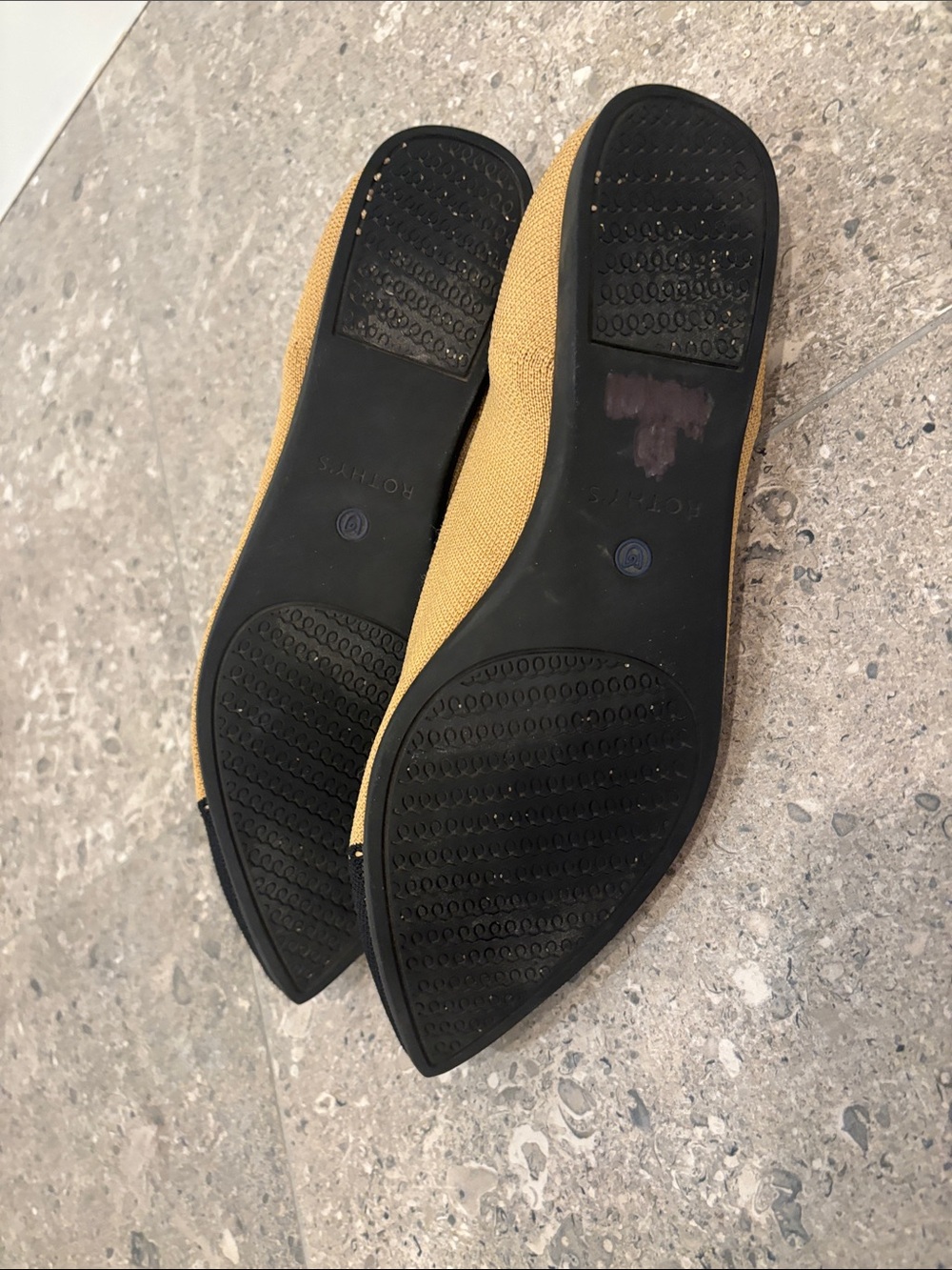 Rothy’s Two-Tone Pointed Toe Flats in beige and Black - Picture 3 of 4